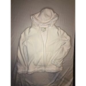 1319 Green Tea Women White Fleece Faux Fur Lined Full Zip Hoodie Jacket Small